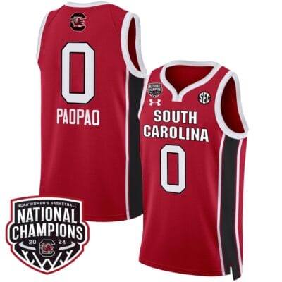 Te-Hina Paopao Jersey #0 South Carolina Gamecocks Basketball 2024 National Champions All Stitched Red