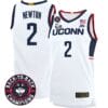 Tristen Newton Jersey #2 UConn Huskies Basketball 2024 Back To Back Champions Patch White Home