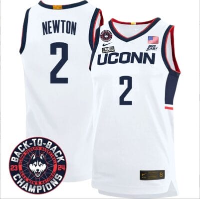 Tristen Newton Jersey #2 UConn Huskies Basketball 2024 Back To Back Champions Patch White Home