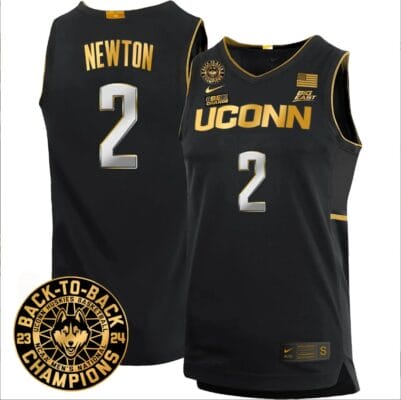 Tristen Newton Jersey #2 UConn Huskies Basketball 2024 Back To Back Champions Patch Black Gold