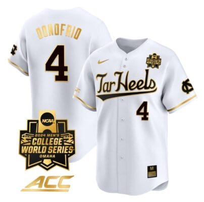 Anthony Donofrio Jersey #4 North Carolina Tar Heels 2024 College World Series Vapor Premier Limited NCAA Baseball Stitched White Gold