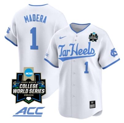 Alex Madera Jersey #1 North Carolina Tar Heels 2024 College World Series Vapor Premier Limited NCAA Baseball Stitched White