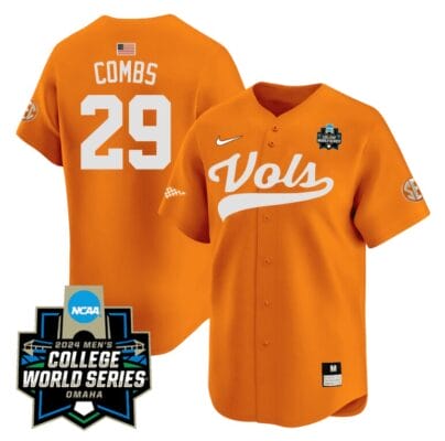 Aaron Combs Jersey #29 Tennessee Volunteers 2024 College World Series Patch Vapor Premier Limited NCAA Baseball Stitched Orange
