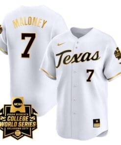 Ashton Maloney Jersey #7 Texas AM Aggies 2024 College World Series Patch Vapor Premier Limited NCAA Baseball Stitched White Gold