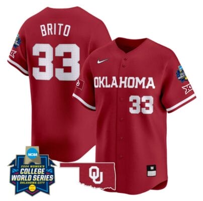 Alyssa Brito Jersey #33 Oklahoma Sooners 2024 College World Series Patch Vapor Premier Limited NCAA Baseball Stitched Crimson