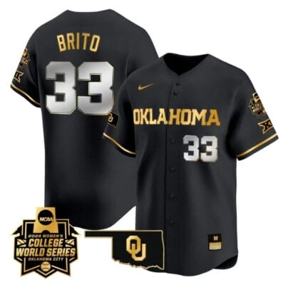 Alyssa Brito Jersey #33 Oklahoma Sooners 2024 College World Series Patch Vapor Premier Limited NCAA Baseball Stitched Black Gold