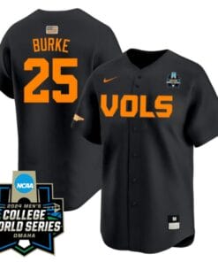 Blake Burke Jersey #25 Tennessee Volunteers 2024 College World Series Patch Vapor Premier Limited NCAA Baseball Stitched Black
