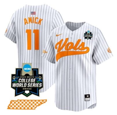 Billy Amick Jersey #11 Tennessee Volunteers 2024 College World Series Vapor Premier Limited NCAA Baseball Stitched Pinstripe 8 Billy Amick Jersey #11 Tennessee Volunteers 2024 College World Series Vapor Premier Limited NCAA Baseball Stitched Pinstripe