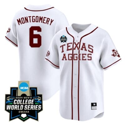 Braden Montgomery Jersey #6 Texas AM Aggies 2024 College World Series Vapor Premier Limited NCAA Baseball Stitched White Alternate
