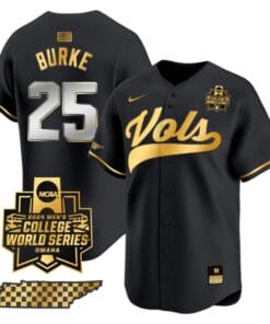 Blake Burke Jersey #25 Tennessee Volunteers 2024 College World Series Vapor Premier Limited NCAA Baseball Stitched Black Gold