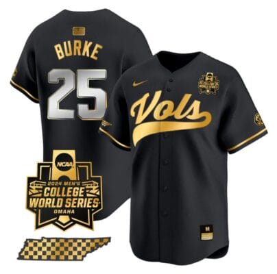 Blake Burke Jersey #25 Tennessee Volunteers 2024 College World Series Vapor Premier Limited NCAA Baseball Stitched Black Gold
