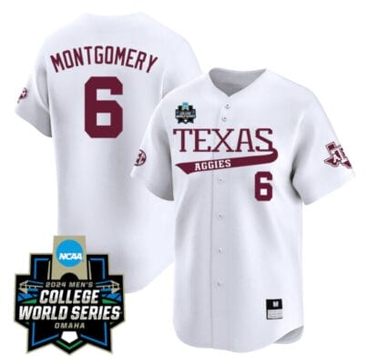 Braden Montgomery Jersey #6 Texas AM Aggies 2024 College World Series Vapor Premier Limited NCAA Baseball Stitched White