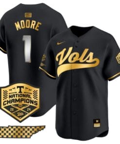 Christian Moore Jersey #1 Tennessee Volunteers Baseball 2024 Champions Vapor Premier Limited Black Gold