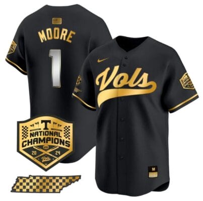 Christian Moore Jersey #1 Tennessee Volunteers Baseball 2024 Champions Vapor Premier Limited Black Gold