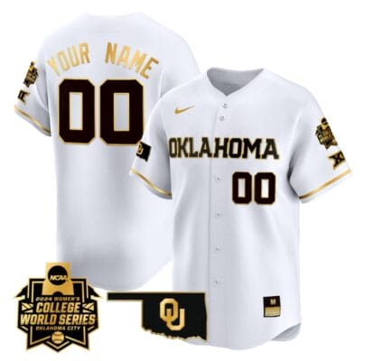 Custom Oklahoma Sooners Jersey 2024 College World Series Vapor Premier Limited NCAA Baseball Stitched White Gold