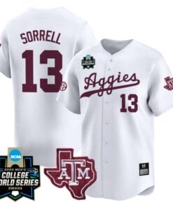 Caden Sorrell Jersey #13 Texas AM Aggies 2024 College World Series Vapor Premier Limited NCAA Baseball Stitched White