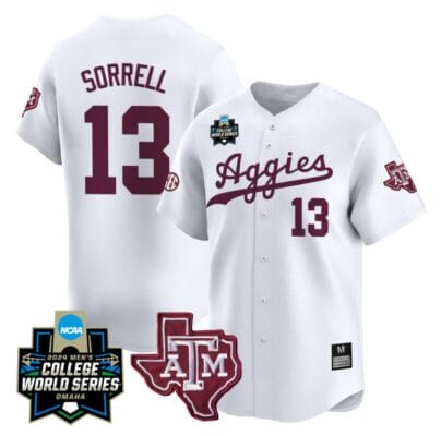 Caden Sorrell Jersey #13 Texas AM Aggies 2024 College World Series Vapor Premier Limited NCAA Baseball Stitched White