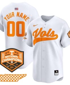 Custom Tennessee Volunteers Baseball Jersey Name and Number 2024 Champions Vapor Premier Limited White