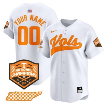 Custom Tennessee Volunteers Baseball Jersey Name and Number 2024 Champions Vapor Premier Limited White 8 Custom Tennessee Volunteers Baseball Jersey Name and Number 2024 Champions Vapor Premier Limited White