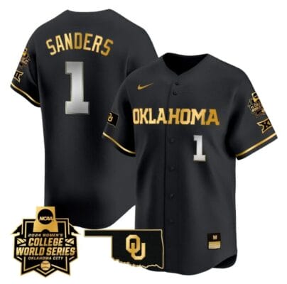 Cydney Sanders Jersey #1 Oklahoma Sooners 2024 College World Series Patch Vapor Premier Limited NCAA Baseball Stitched Black Gold