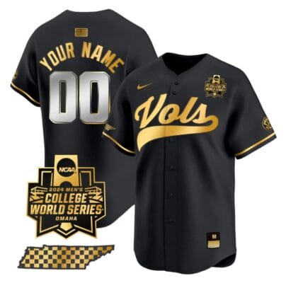 Custom Tennessee Volunteers Jersey 2024 College World Series Vapor Premier Limited V2 NCAA Baseball Stitched Black Gold 8 Custom Tennessee Volunteers Jersey 2024 College World Series Vapor Premier Limited V2 NCAA Baseball Stitched Black Gold
