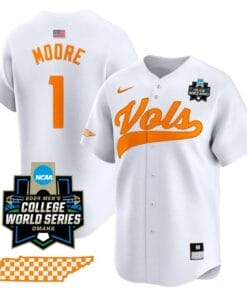 Christian Moore Jersey #1 Tennessee Volunteers 2024 College World Series Vapor Premier Limited NCAA Baseball Stitched White