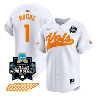 Christian Moore Jersey #1 Tennessee Volunteers 2024 College World Series Vapor Premier Limited NCAA Baseball Stitched White