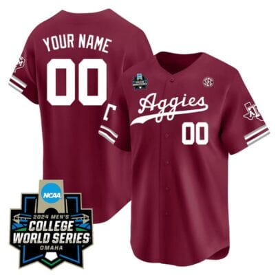 Custom Texas AM Aggies Jersey 2024 College World Series Vapor Premier Limited V2 NCAA Baseball Stitched Aggie Maroon