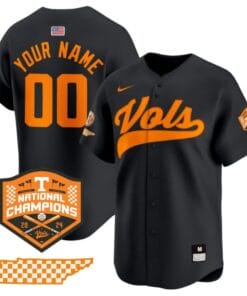Custom Tennessee Volunteers Baseball Jersey Name and Number 2024 Champions Vapor Premier Limited Black