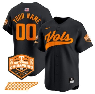 Custom Tennessee Volunteers Baseball Jersey Name and Number 2024 Champions Vapor Premier Limited Black 8 Custom Tennessee Volunteers Baseball Jersey Name and Number 2024 Champions Vapor Premier Limited Black