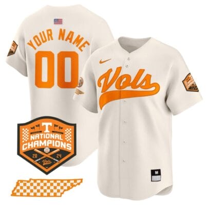 Custom Tennessee Volunteers Baseball Jersey Name and Number 2024 Champions Vapor Premier Limited Cream 8 Custom Tennessee Volunteers Baseball Jersey Name and Number 2024 Champions Vapor Premier Limited Cream