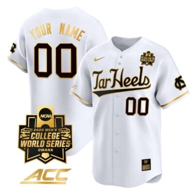 Custom North Carolina Tar Heels Jersey 2024 College World Series Vapor Premier Limited NCAA Baseball Stitched White Gold 8 Custom North Carolina Tar Heels Jersey 2024 College World Series Vapor Premier Limited NCAA Baseball Stitched White Gold