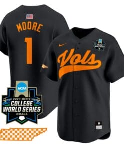 Christian Moore Jersey #1 Tennessee Volunteers 2024 College World Series Vapor Premier Limited NCAA Baseball Stitched Black