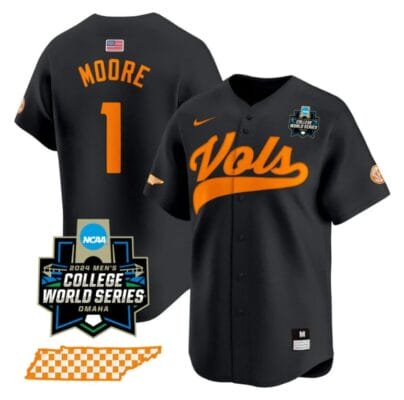 Christian Moore Jersey #1 Tennessee Volunteers 2024 College World Series Vapor Premier Limited NCAA Baseball Stitched Black