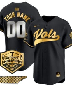 Custom Tennessee Volunteers Baseball Jersey Name and Number 2024 Champions Vapor Premier Limited Black Gold
