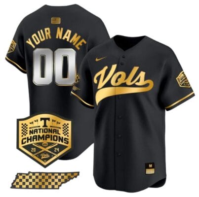 Custom Tennessee Volunteers Baseball Jersey Name and Number 2024 Champions Vapor Premier Limited Black Gold 8 Custom Tennessee Volunteers Baseball Jersey Name and Number 2024 Champions Vapor Premier Limited Black Gold