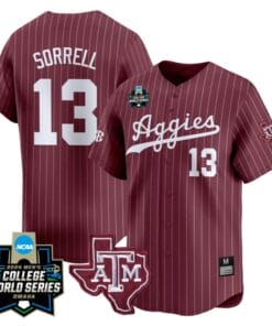 Caden Sorrell Jersey #13 Texas AM Aggies 2024 College World Series Vapor Premier Limited NCAA Baseball Stitched Maroon Pinstripe