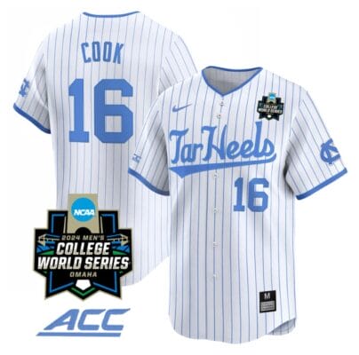 Casey Cook Jersey #16 North Carolina Tar Heels 2024 College World Series Vapor Premier Limited NCAA Baseball Stitched White Pinstripe