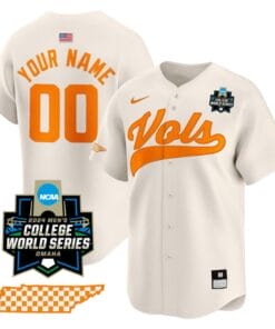 Custom Tennessee Volunteers Jersey 2024 College World Series Vapor Premier Limited V2 NCAA Baseball Stitched Cream