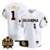 Cydney Sanders Jersey #1 Oklahoma Sooners 2024 College World Series Patch Vapor Premier Limited NCAA Baseball Stitched White Gold