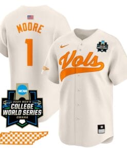 Christian Moore Jersey #1 Tennessee Volunteers 2024 College World Series Vapor Premier Limited NCAA Baseball Stitched Cream