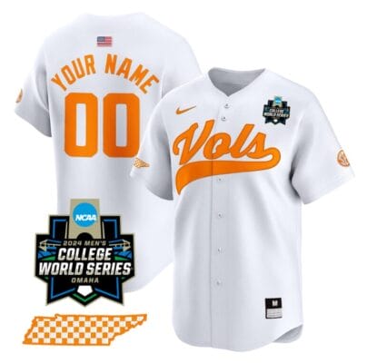 Custom Tennessee Volunteers Jersey 2024 College World Series Vapor Premier Limited V2 NCAA Baseball Stitched White