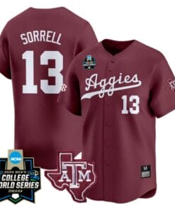 Caden Sorrell Jersey #13 Texas AM Aggies 2024 College World Series Vapor Premier Limited NCAA Baseball Stitched Maroon