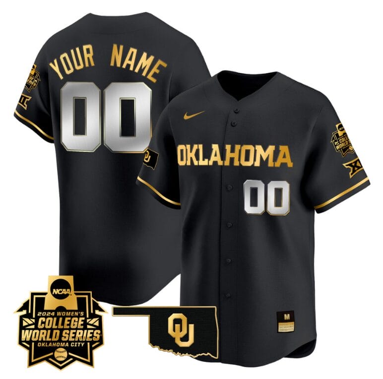 Custom Oklahoma Sooners Jersey 2024 College World Series Vapor Premier Limited NCAA Baseball Stitched Black Gold 1 Custom Oklahoma Sooners Jersey 2024 College World Series Vapor Premier Limited NCAA Baseball Stitched Black Gold