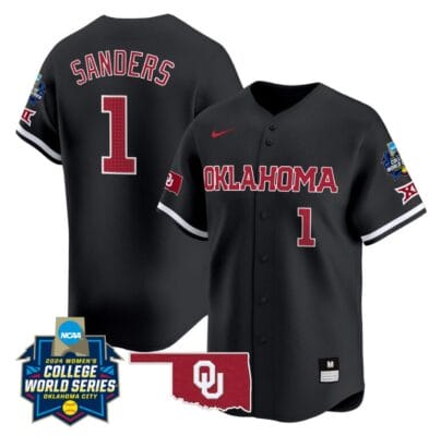 Cydney Sanders Jersey #1 Oklahoma Sooners 2024 College World Series Patch Vapor Premier Limited NCAA Baseball Stitched Black