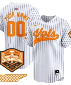 Custom Tennessee Volunteers Baseball Jersey Name and Number 2024 Champions Vapor Premier Limited Pinstripe