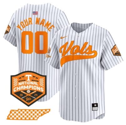 Custom Tennessee Volunteers Baseball Jersey Name and Number 2024 Champions Vapor Premier Limited Pinstripe