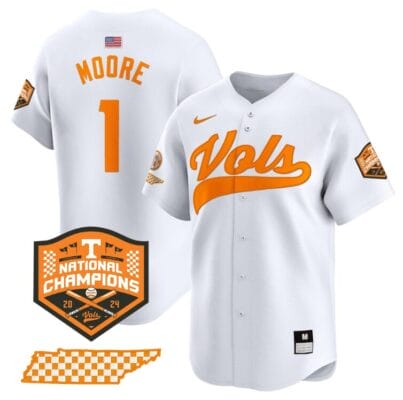 Christian Moore Jersey #1 Tennessee Volunteers Baseball 2024 Champions Vapor Premier Limited White