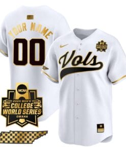 Custom Tennessee Volunteers Jersey 2024 College World Series Vapor Premier Limited V2 NCAA Baseball Stitched White Gold