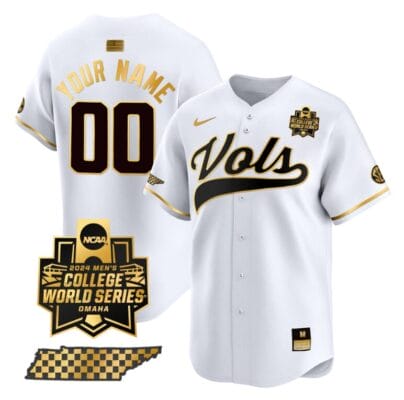 Custom Tennessee Volunteers Jersey 2024 College World Series Vapor Premier Limited V2 NCAA Baseball Stitched White Gold 8 Custom Tennessee Volunteers Jersey 2024 College World Series Vapor Premier Limited V2 NCAA Baseball Stitched White Gold